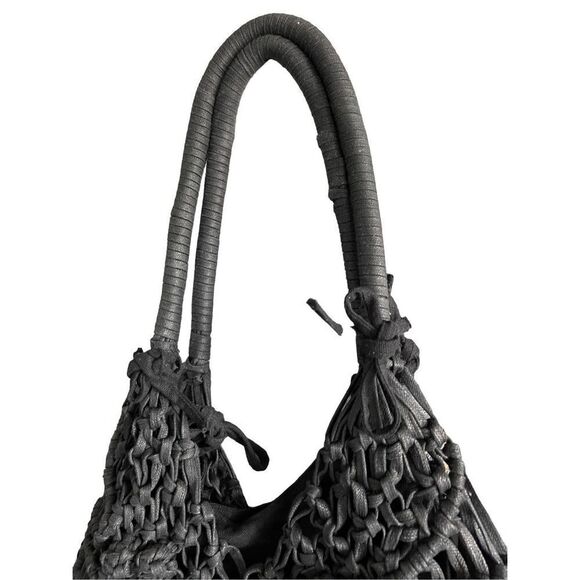 Clever Carriage Company Womens Black Crocheted Positano Hand Macrame Satchel Bag - Picture 6 of 11